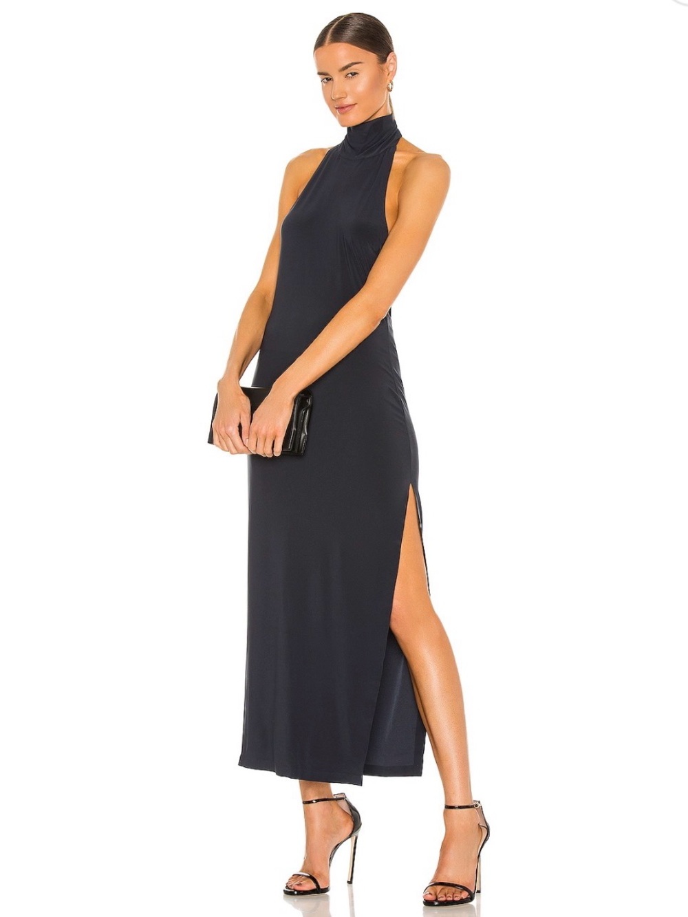 Norma Kamali High-Neck Maxi Dress with Side Slit
